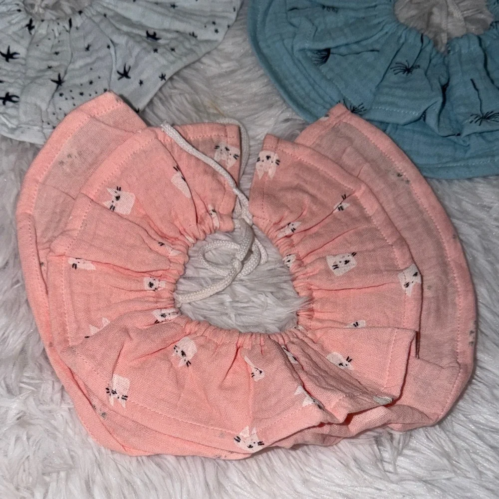 Baby Star and Bear Cat‎ Print Muslin Bibs Set - Blue, Pink, Gray NWOT
